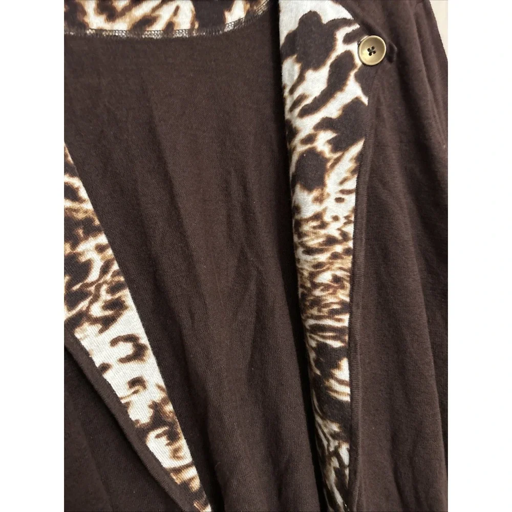Jones New York‎ 3X Brown Cheetah Print Open Front Lapeled Cardigan Sweater